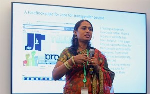 Kalki doing a presentation on the project at FaceBook office Mumbai.